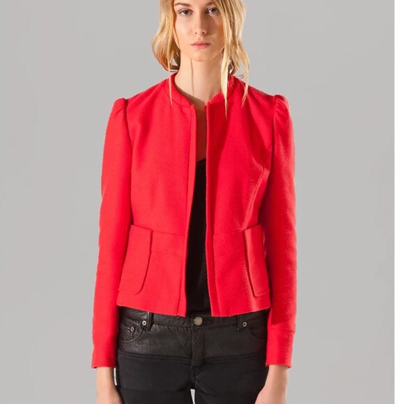 Maje Paris Abitibi Gathered Sleeve Jacket Pink Size FR 38/ US M - Picture 1 of 11